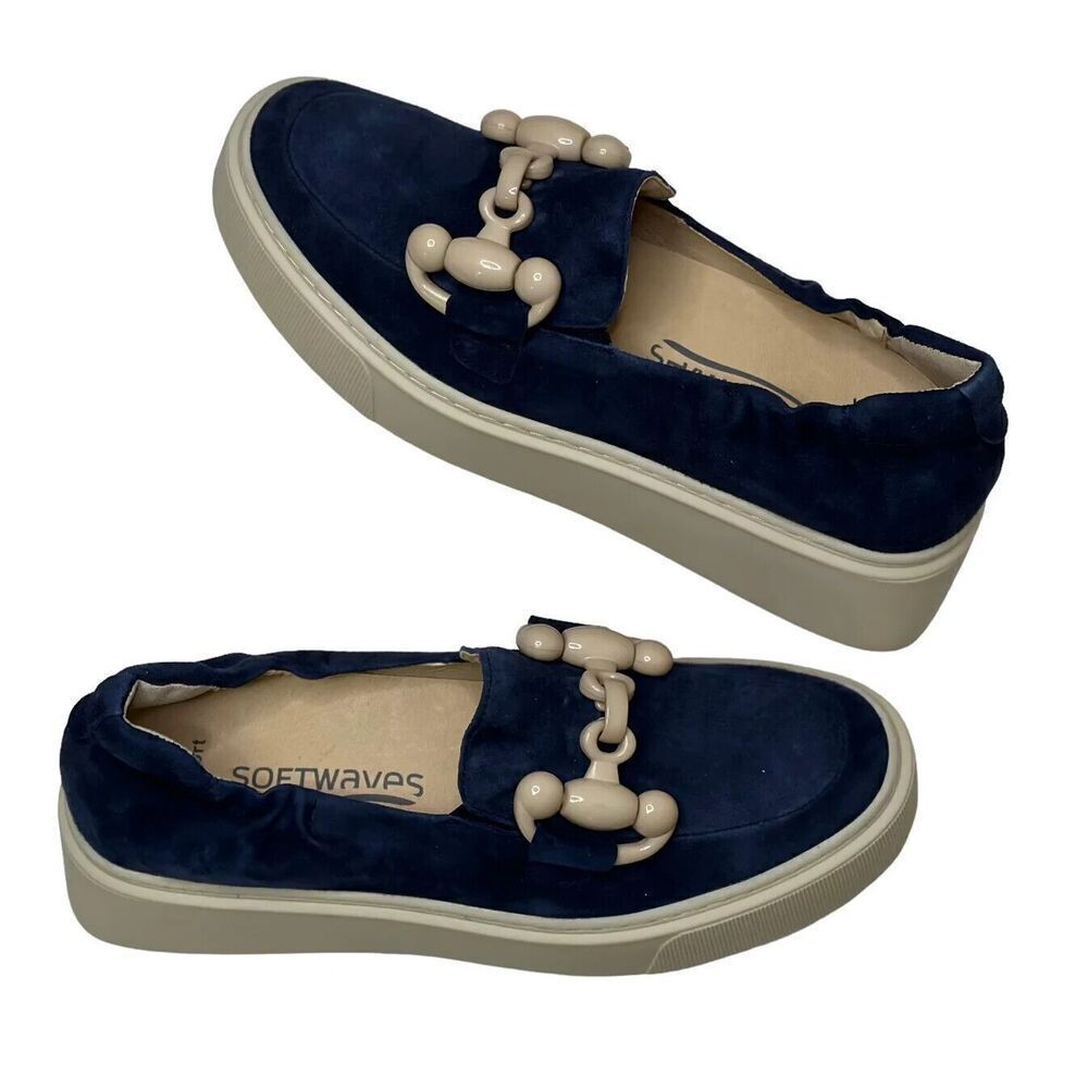 Women's Dark Blue Loafers with Beige Accents